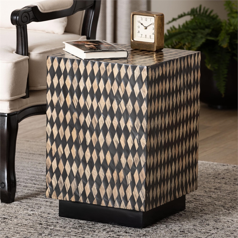 bali & pari Paulo Decorative End Table with Bamboo Diamond Pattern