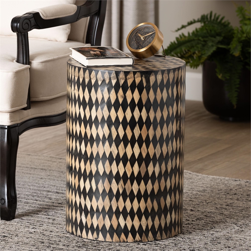 bali & pari Paulo Decorative End Table with Bamboo Diamond Pattern