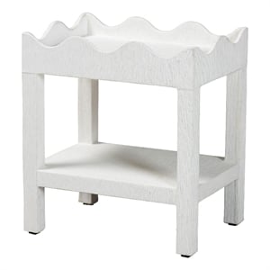 bali & pari Sebastian Grasscloth Scalloped End Table 2-Tier Accent Table White