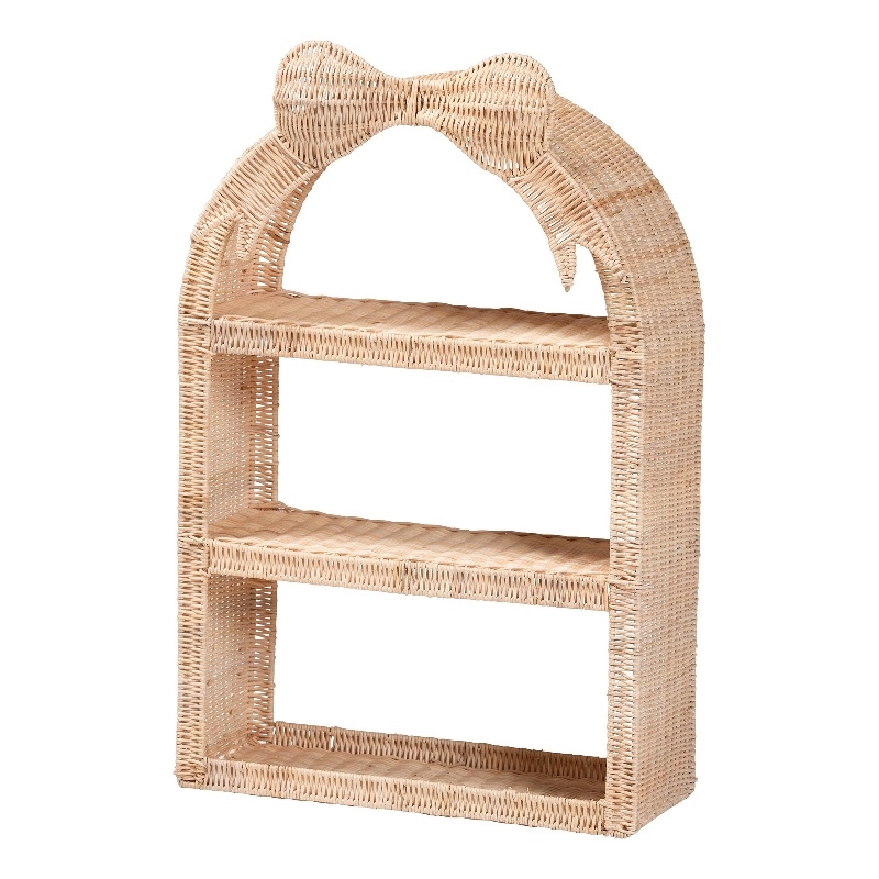 bali & pari Creusa Natural Rattan Wall Shelf 3-Tier Decorative Storage Rack