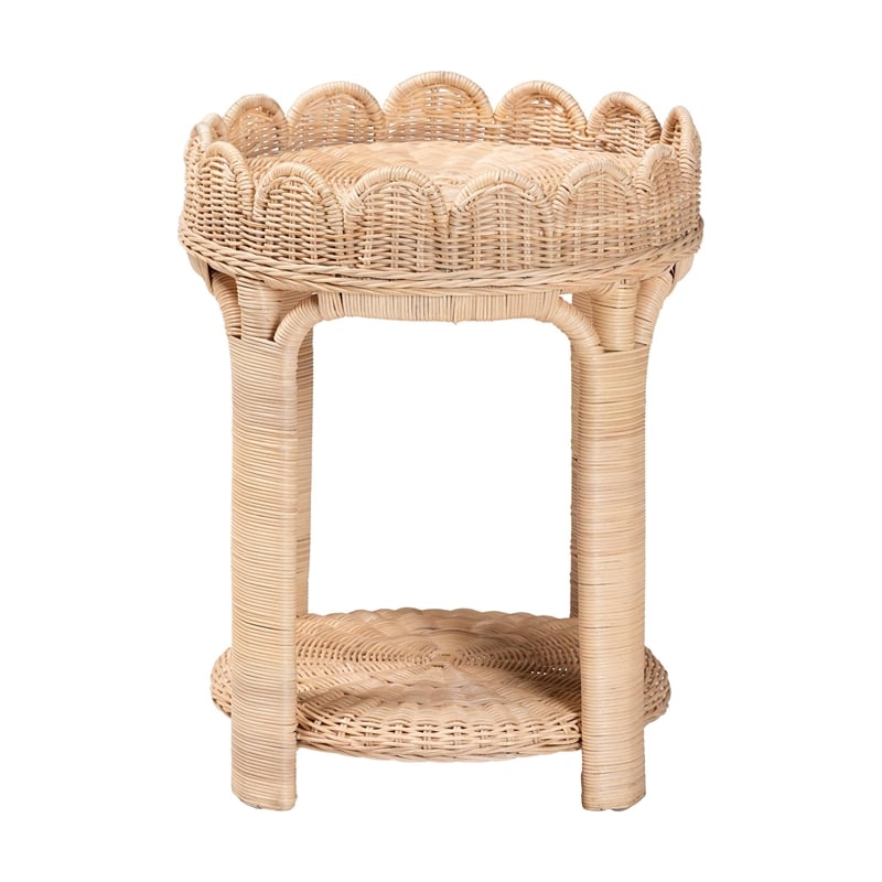bali & pari Latoya Natural Rattan End Table Handwoven Wicker 2-Tier Side Table