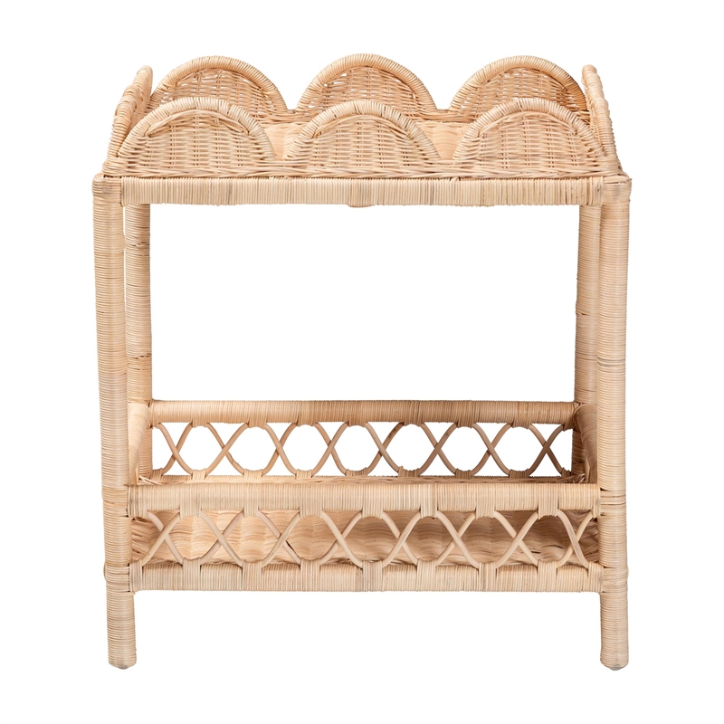 bali & pari Eloisa Natural Rattan End Table Handwoven Wicker 2-Tier Side Table