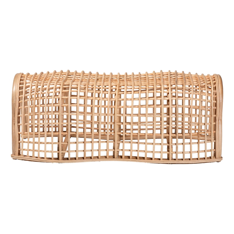 bali & pari Daiki Natural Rattan Bench with Curved Frame Lightweight Decorative