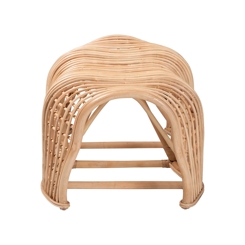 bali & pari Daiki Natural Rattan Bench with Curved Frame Lightweight Decorative