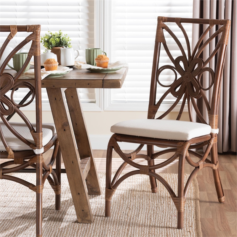 bali & pari Brama Natural Rattan Dining Chair with Decorative Backrest