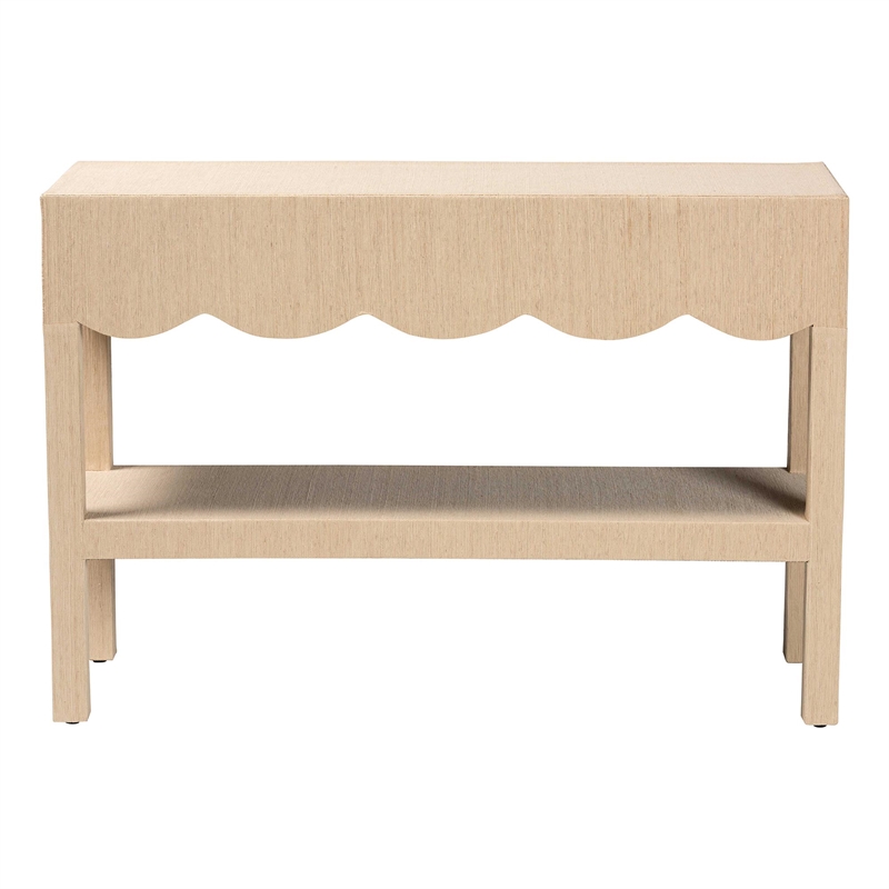 bali & pari Mason Natural Grasscloth Console Table Two-Tier Entryway Table
