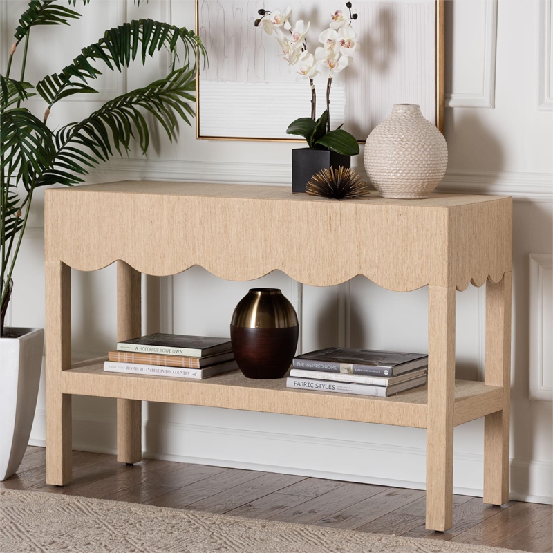 bali & pari Mason Natural Grasscloth Console Table Two-Tier Entryway Table