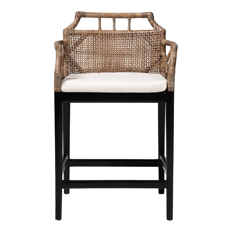 bali & pari Abiel Natural Rattan Counter Stool with Arms and Removable Cushion