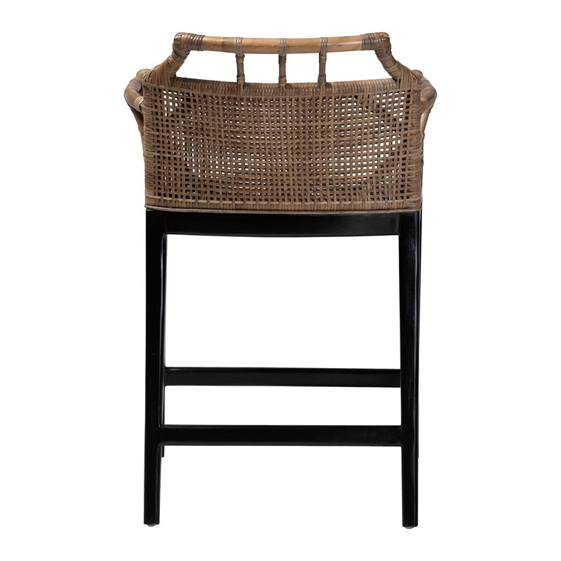 bali & pari Abiel Natural Rattan Counter Stool with Arms and Removable Cushion
