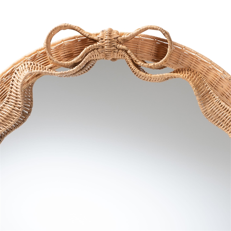 bali & pari Creusa Natural Rattan Round Wall Mirror -Handwoven Wicker Frame