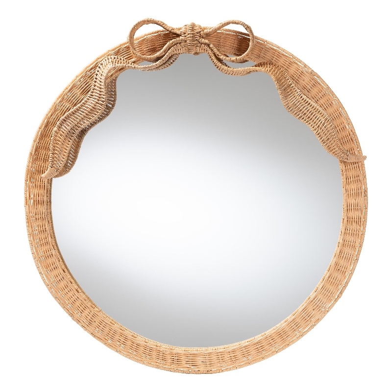 bali & pari Creusa Natural Rattan Round Wall Mirror -Handwoven Wicker Frame
