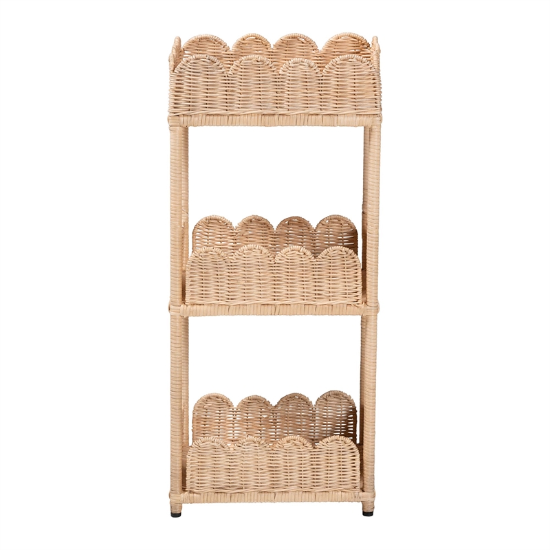 bali & pari Brooks Natural Rattan 3-Tier Storage Shelf Wicker Display Stand