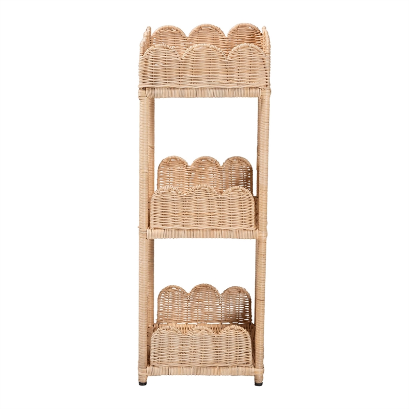 bali & pari Brooks Natural Rattan 3-Tier Storage Shelf Wicker Display Stand