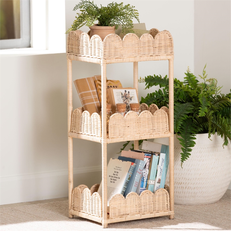 bali & pari Brooks Natural Rattan 3-Tier Storage Shelf Wicker Display Stand