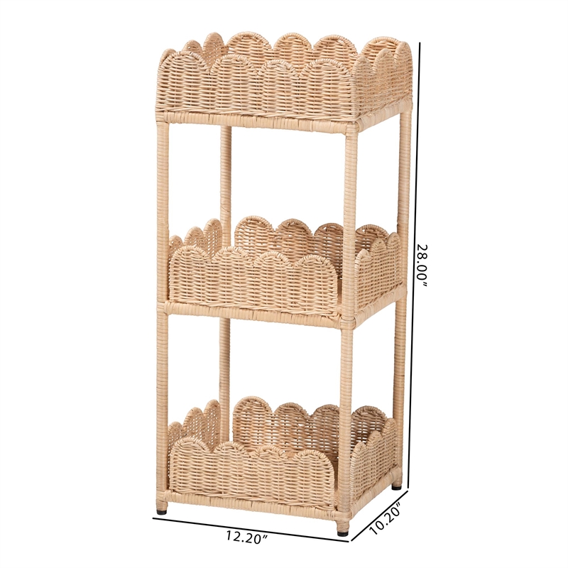 bali & pari Brooks Natural Rattan 3-Tier Storage Shelf Wicker Display Stand