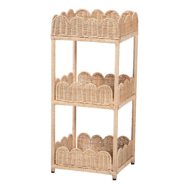 bali & pari Brooks Natural Rattan 3-Tier Storage Shelf Wicker Display Stand