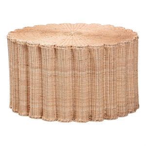 bali & pari Kensley Natural Rattan Coffee Table Handwoven Round Accent Table