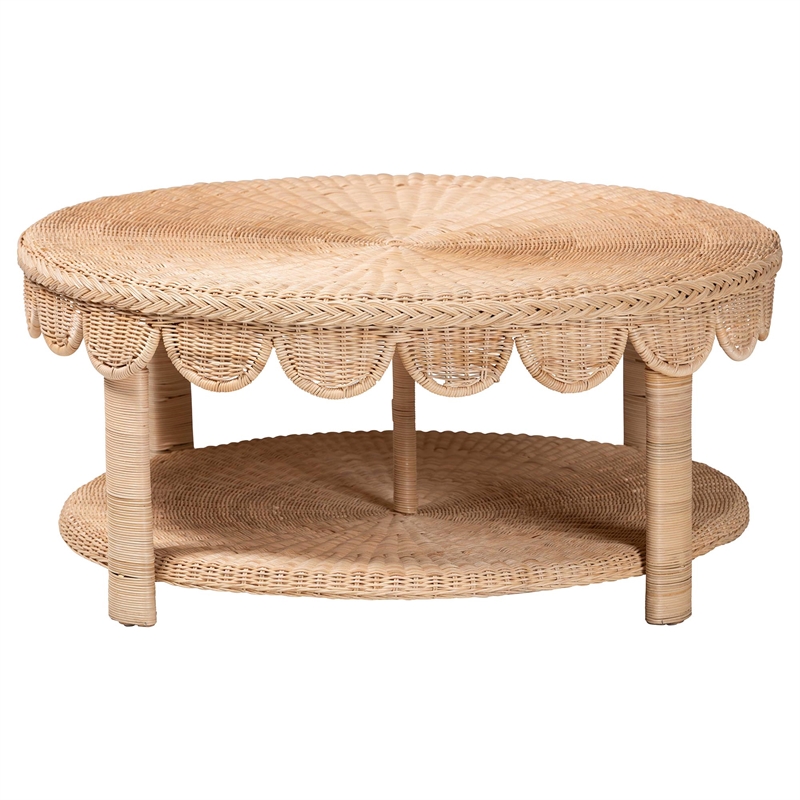 bali & pari Latoya Natural Rattan Coffee Table - Handwoven Round Wicker Table