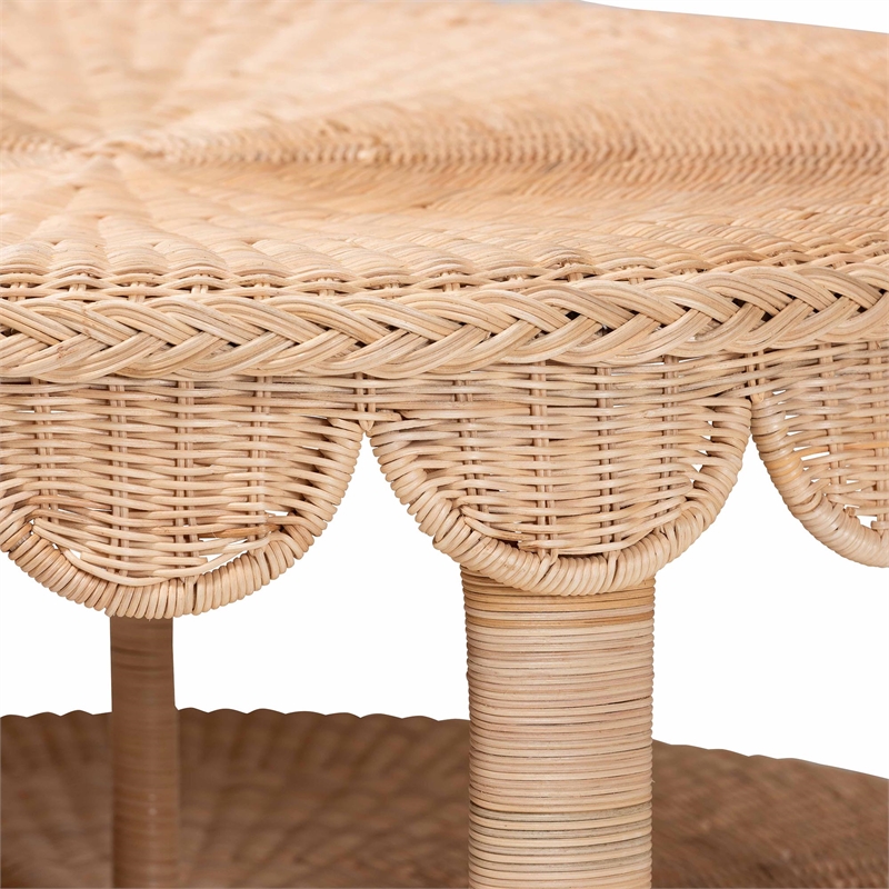 bali & pari Latoya Natural Rattan Coffee Table - Handwoven Round Wicker Table