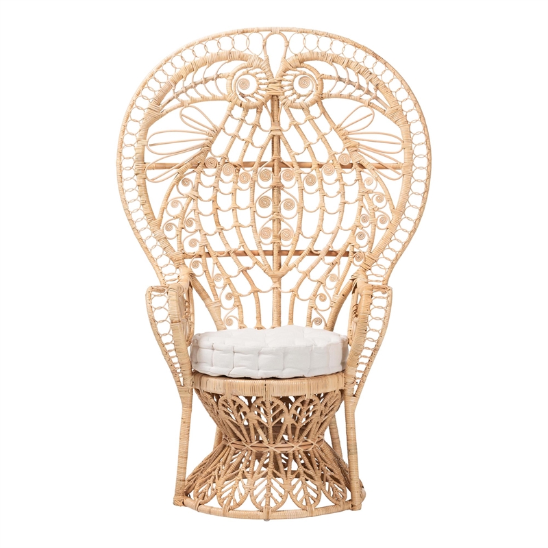 bali & pari Kimiko Natural Rattan Peacock Chair with Cushion Wicker Accent Chair