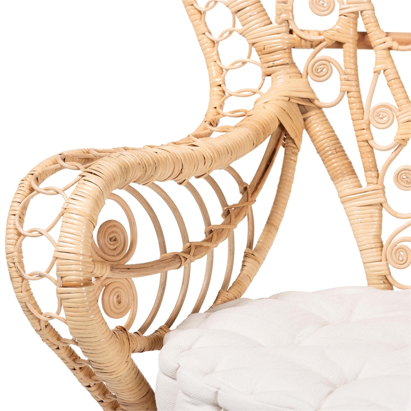 bali & pari Kimiko Natural Rattan Peacock Chair with Cushion Wicker Accent Chair