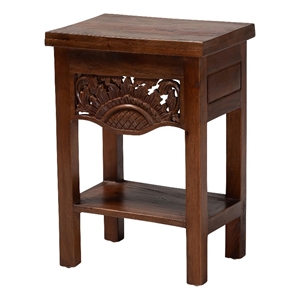 bali & pari Alexandra Handcarved Mahogany Wood Nightstand Accent Table