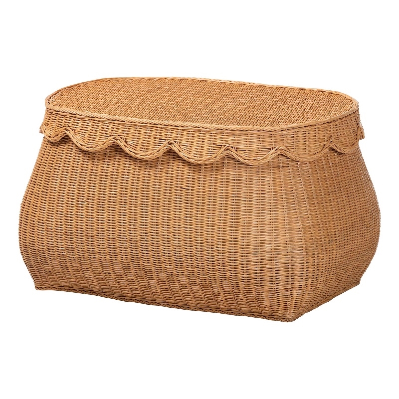 bali & pari Ayleen Natural Rattan Basket with Scalloped Lid Storage Box Medium