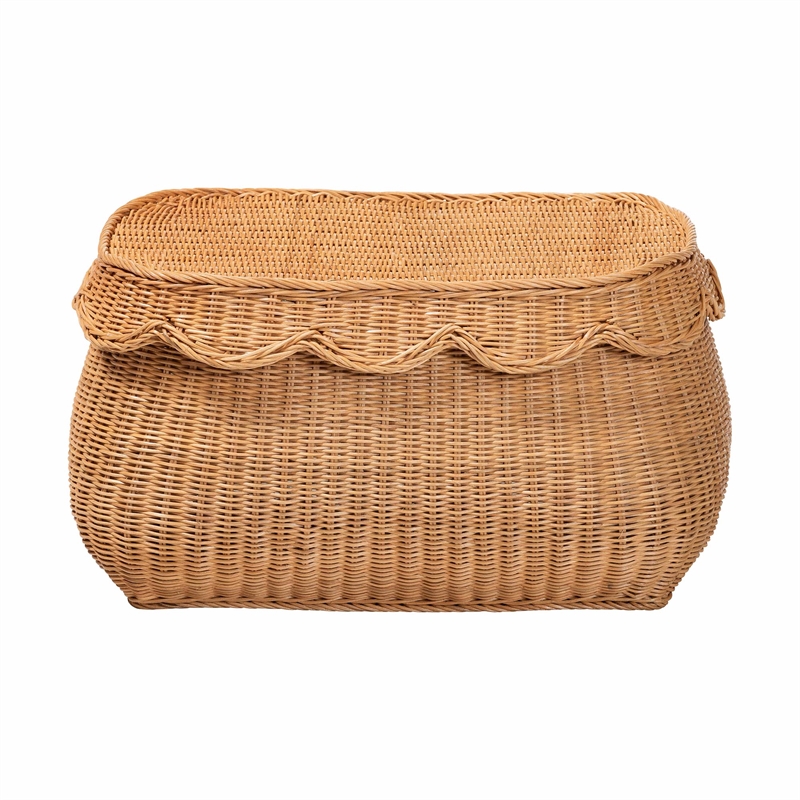 bali & pari Ayleen Natural Rattan Basket with Scalloped Lid Storage Box Small