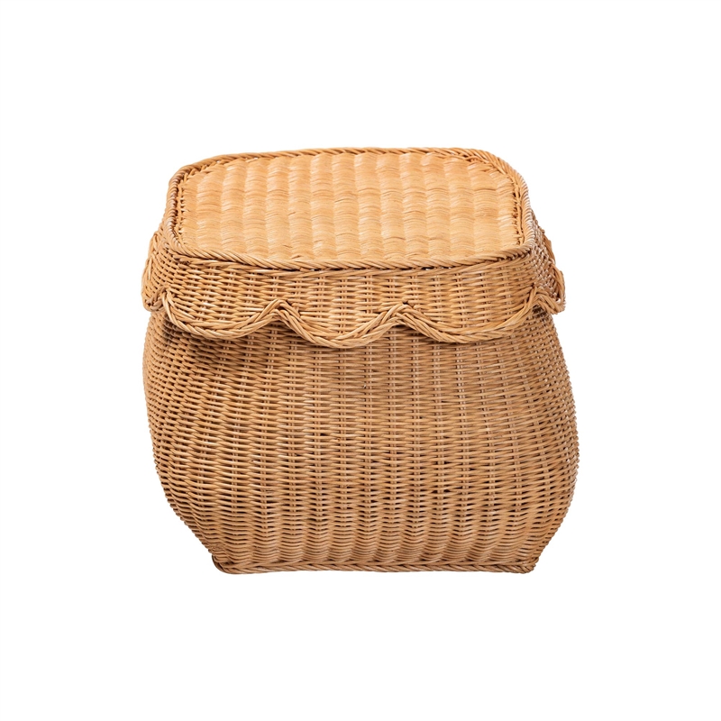 bali & pari Ayleen Natural Rattan Basket with Scalloped Lid Storage Box Small