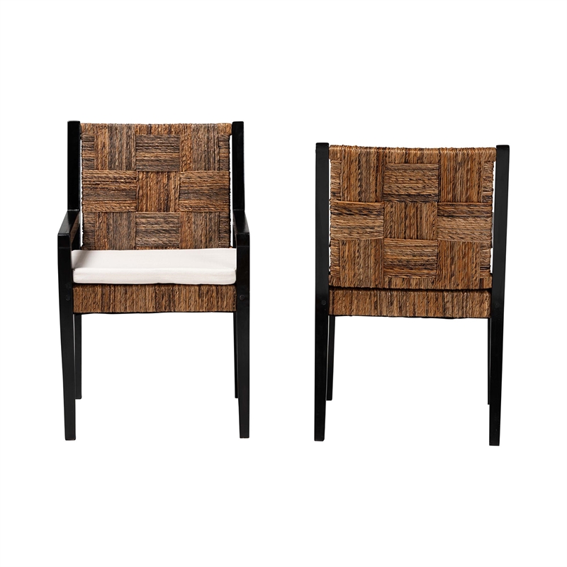 bali & pari Raniya 2-Piece Handwoven Seagrass Armchairs Wood Dining Chair Black