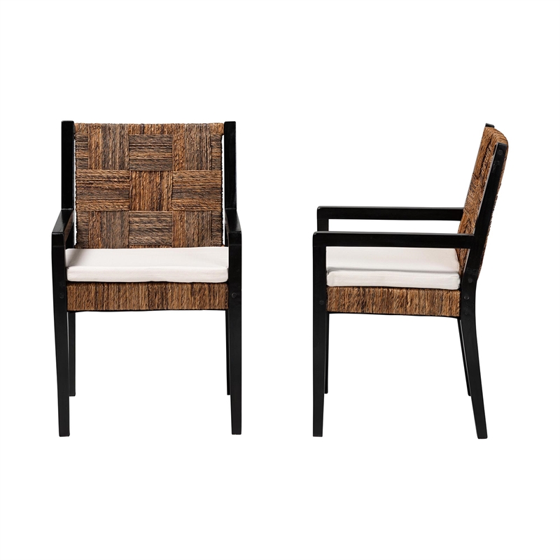 bali & pari Raniya 2-Piece Handwoven Seagrass Armchairs Wood Dining Chair Black