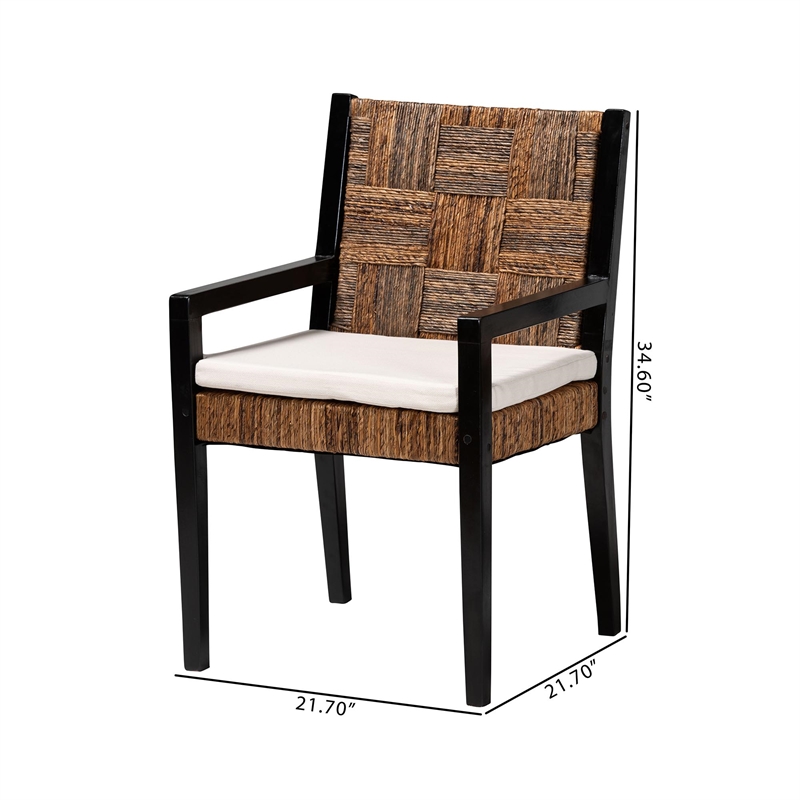 bali & pari Raniya 2-Piece Handwoven Seagrass Armchairs Wood Dining Chair Black
