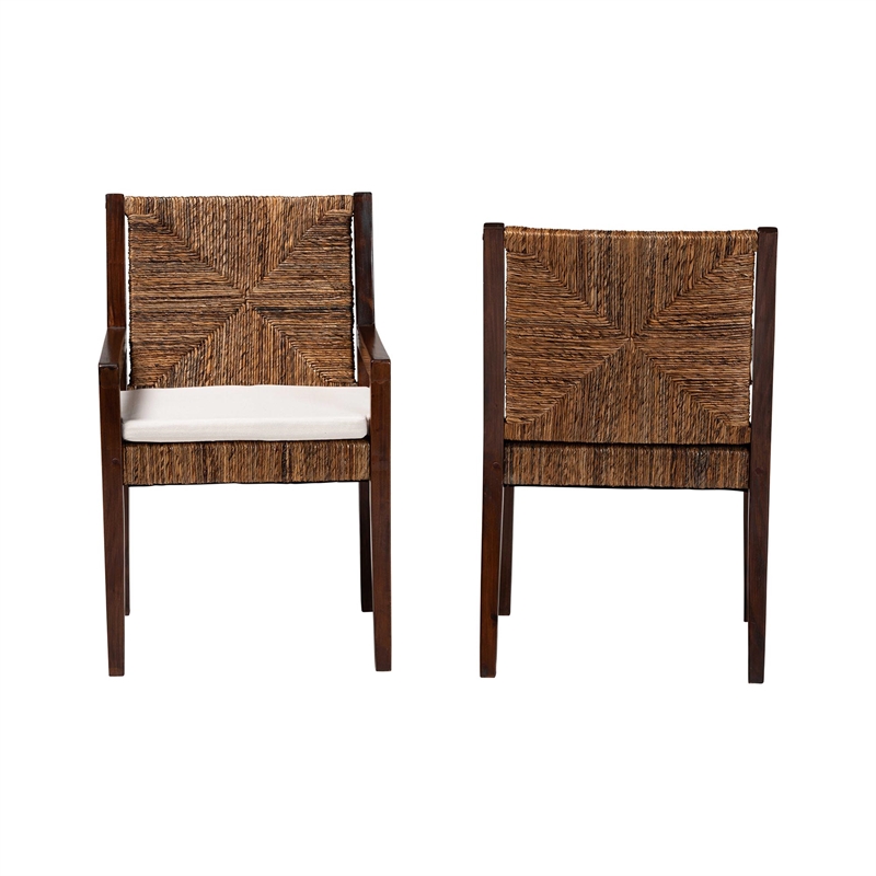 bali & pari Cordoba 2-Piece Seagrass Armchairs Wood Dining Chair Dark Brown