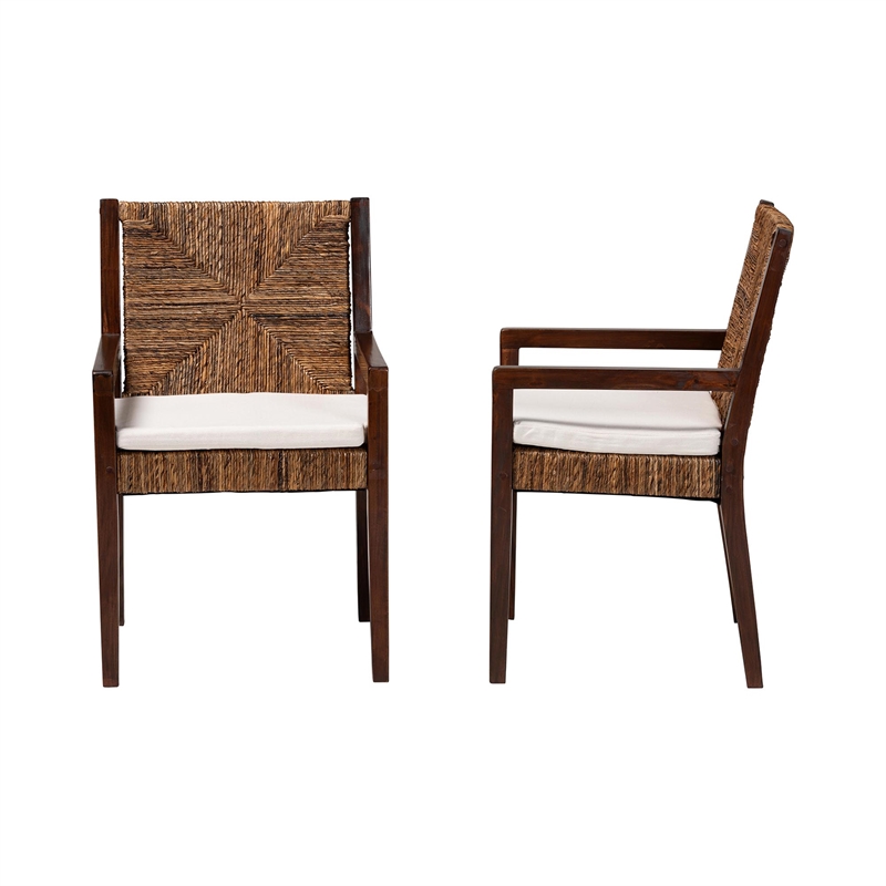 bali & pari Cordoba 2-Piece Seagrass Armchairs Wood Dining Chair Dark Brown