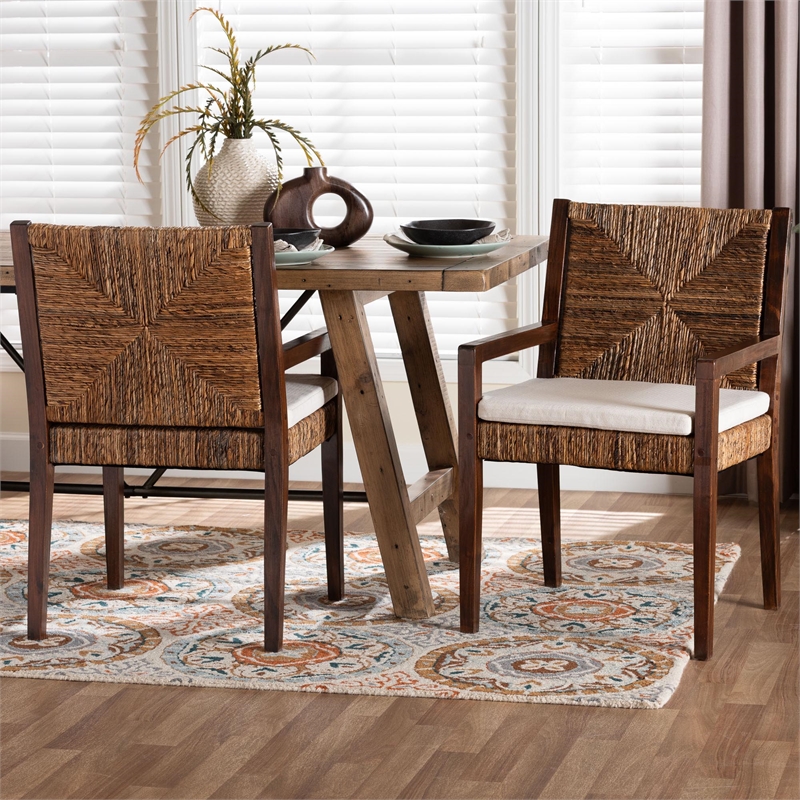 bali & pari Cordoba 2-Piece Seagrass Armchairs Wood Dining Chair Dark Brown