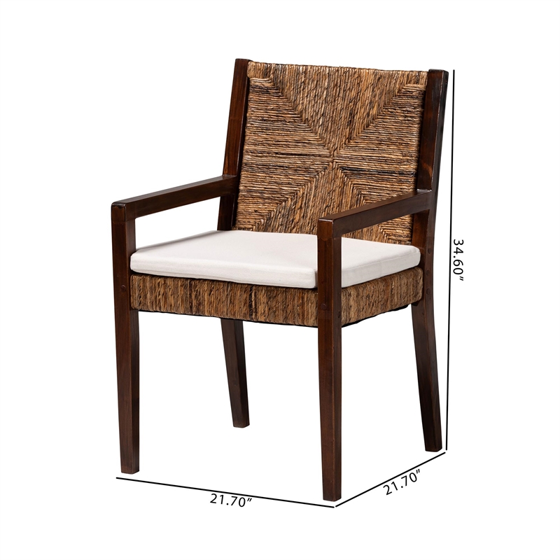 bali & pari Cordoba 2-Piece Seagrass Armchairs Wood Dining Chair Dark Brown