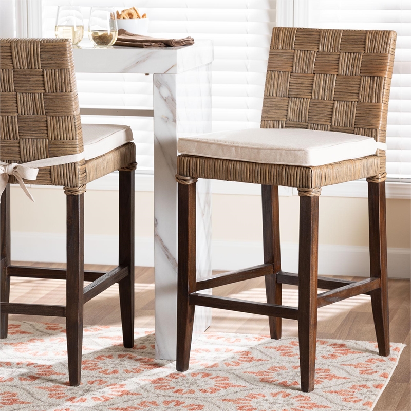bali & pari Fatima Natural Rattan Counter Stool with Cushion Handwoven Stool