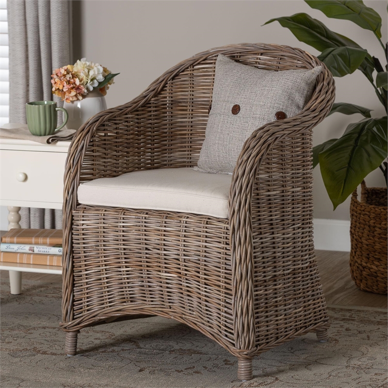 bali & pari Amanda Natural Rattan Armchair Handwoven Wicker Barrel Chair