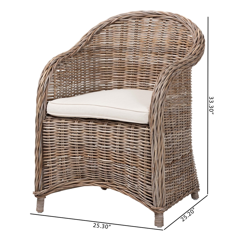 bali & pari Amanda Natural Rattan Armchair Handwoven Wicker Barrel Chair