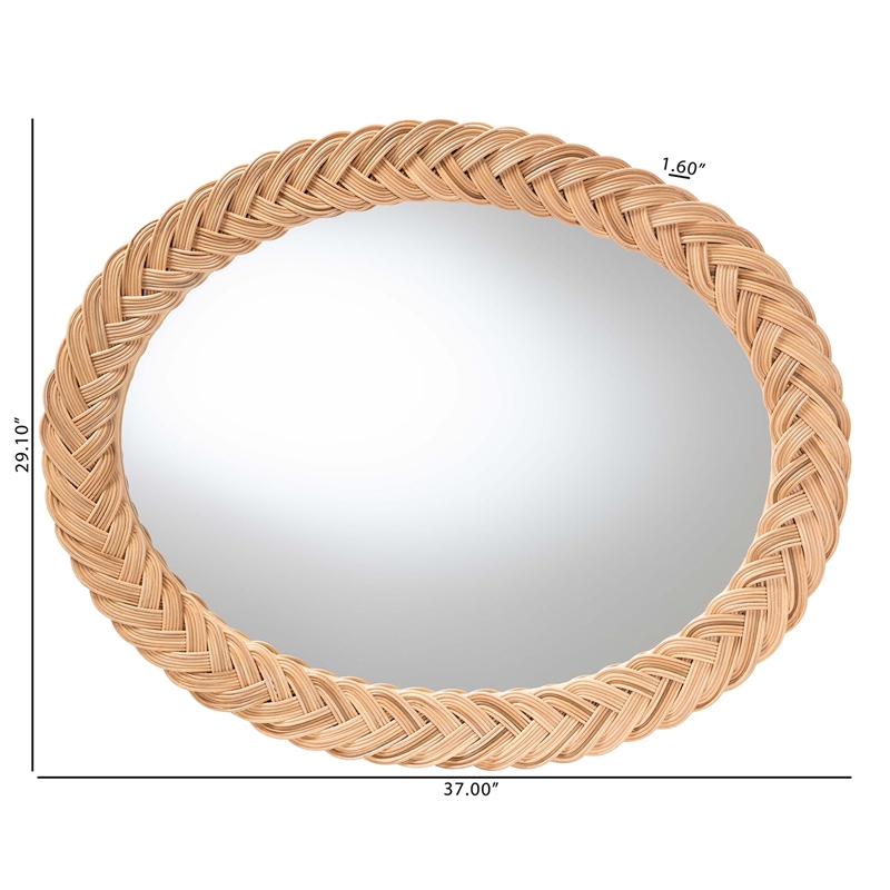bali & pari Nara Natural Rattan Wall Mirror Handwoven Braided Wicker Frame Oval