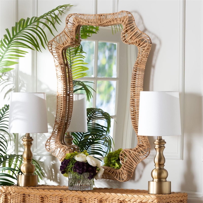 bali & pari Yusra Natural Rattan Wall Mirror Handwoven Wicker Frame