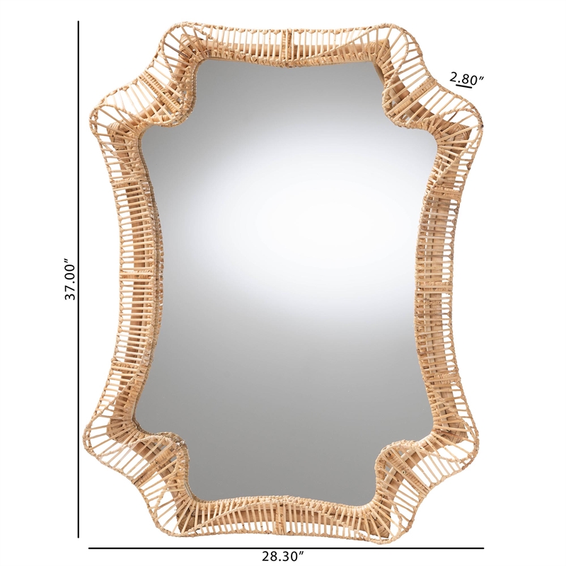 bali & pari Yusra Natural Rattan Wall Mirror Handwoven Wicker Frame