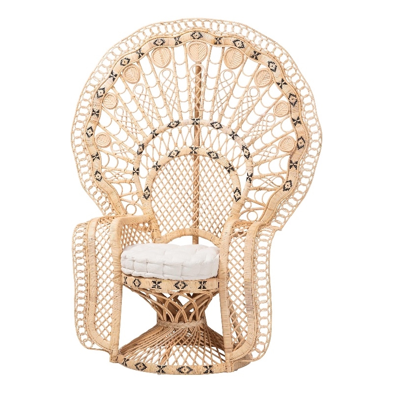 bali & pari Nafisa Natural Rattan Peacock Chair Handwoven Wicker Accent Chair