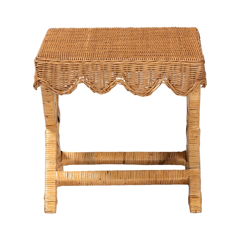 bali & pari Modesta Natural Rattan Accent Bench Handwoven Wicker Seating