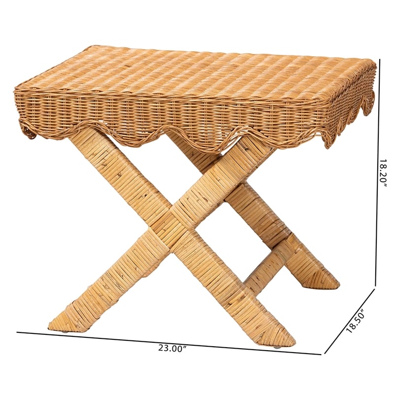 bali & pari Modesta Natural Rattan Accent Bench Handwoven Wicker Seating