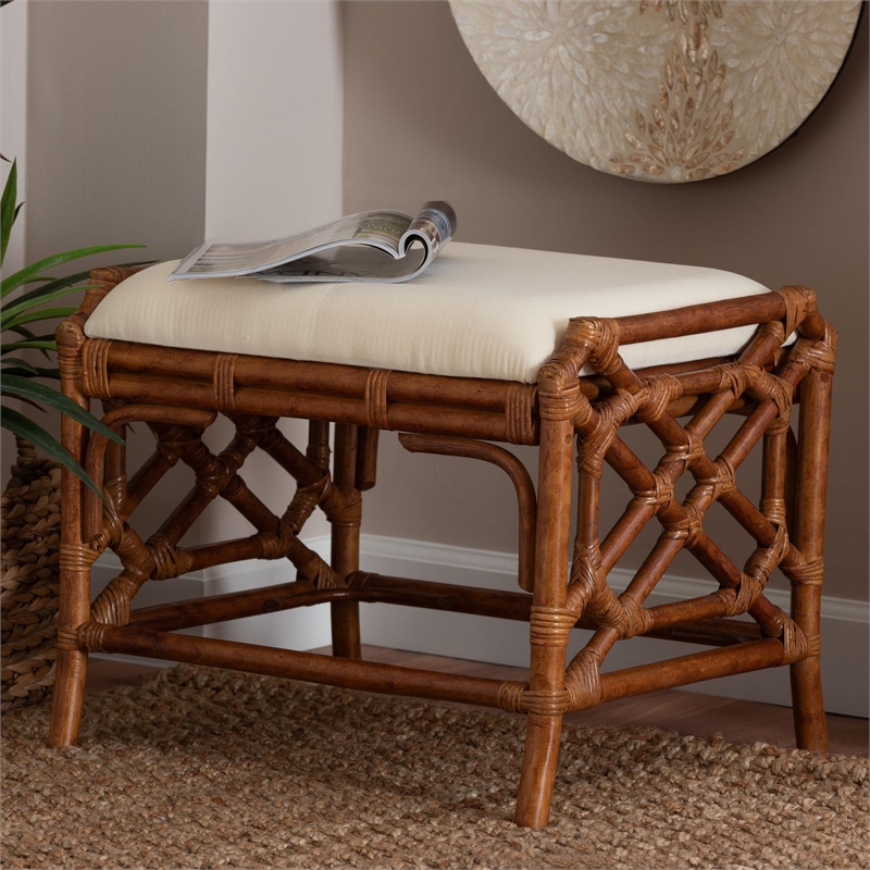 bali & pari Morley Marbled Tortoise Natural Rattan Ottoman