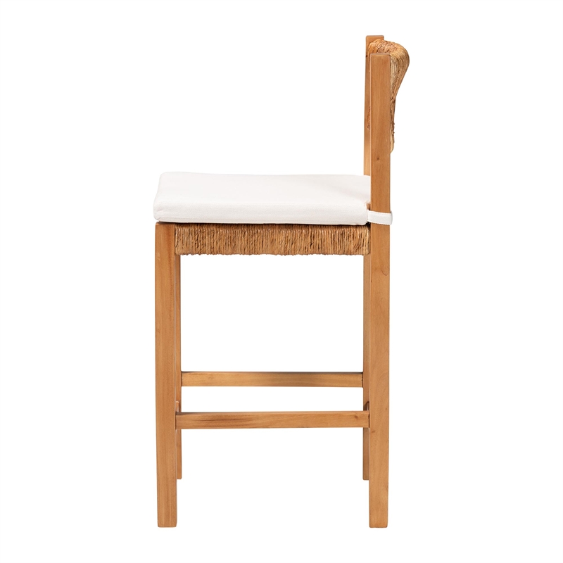 bali & pari Pava Woven Seagrass Counter Stool Solid Mahogany Wood Stool