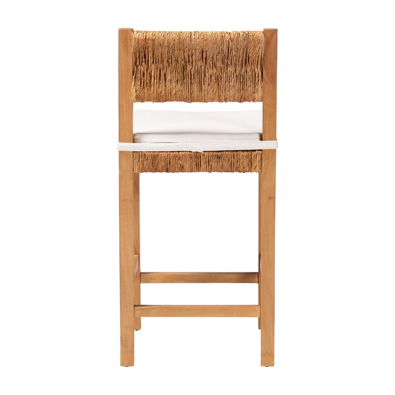 bali & pari Pava Woven Seagrass Counter Stool Solid Mahogany Wood Stool