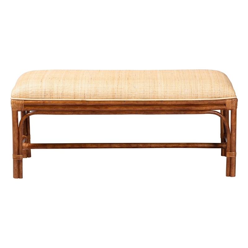 bali & pari Belen Marbled Tortoise Natural Rattan Bench Handwoven Wicker Seating