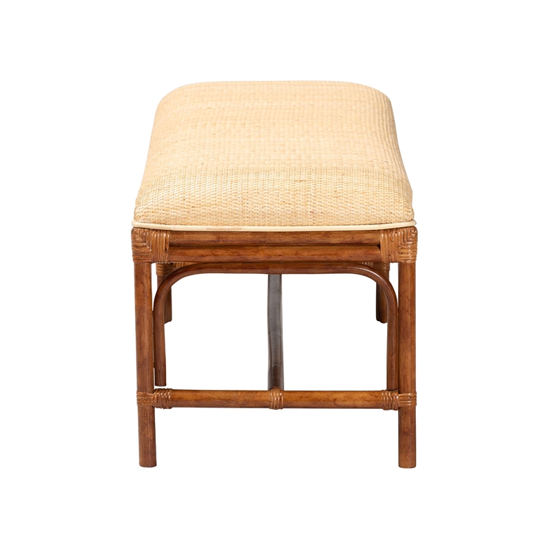 bali & pari Belen Marbled Tortoise Natural Rattan Bench Handwoven Wicker Seating